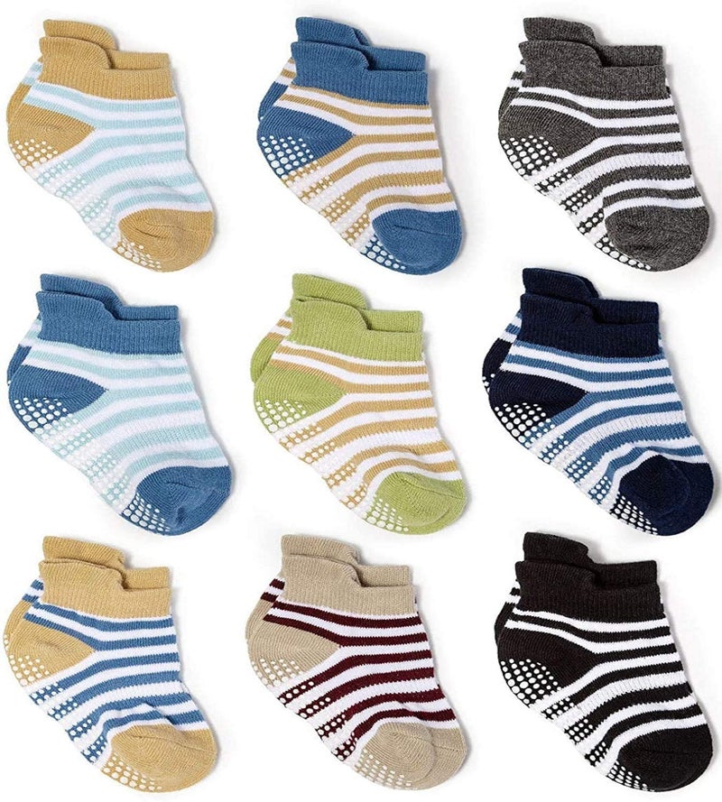 Zaples Baby Boys Non Slip Grip Ankle Socks with Non Skid Soles for Infants Toddlers Kids, Boy Stripes, 12-36 Months - Image 1